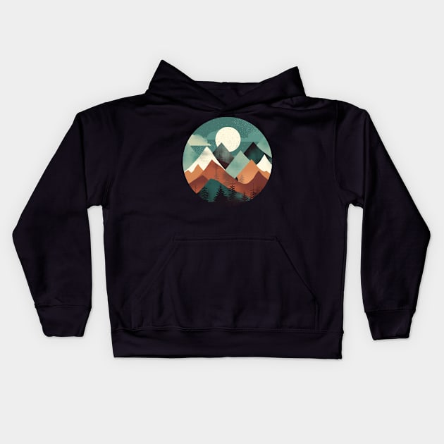 Geometric Flat layered Camping Sporty Design Kids Hoodie by yambuto